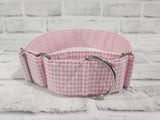 Pink and White Gingham 2" Large Martingale Dog Collar 17"-24"