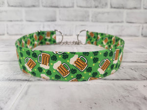 St. Patrick's Day Beer Mug 1.5" XL Chain Martingale Collar 17"-28"