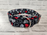 Valentine Doodle Hearts 2" Large Martingale Dog Collar 17"-24"
