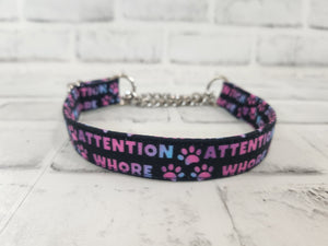 Attention Wh*re 3/4" Small Chain Martingale Collar 10"-15"