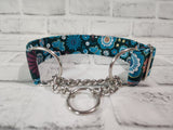 Teal Floral 1.5" Medium Chain Martingale Dog Collar 12"-19"