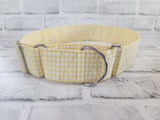 Yellow and White Gingham 2" XL Martingale Dog Collar 17"-28"