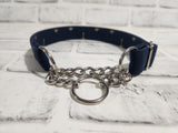 Navy with Gold Palm Trees 1" Medium Chain Martingale Collar 12"-19"