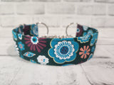 Teal Floral 1.5" Medium Chain Martingale Dog Collar 12"-19"