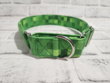 Green Pixel 1.5" Large Martingale Dog Collar 17"-24"