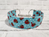 Winter Cardinals 1.5" Medium Chain Martingale Dog Collar 12"-19"