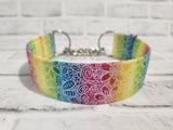Rainbow Floral Doodle 1.5" Medium Chain Martingale Dog Collar 12"-19"