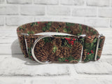 Pine Cones and Holly Berries 2" XL Martingale Dog Collar 17"-28"