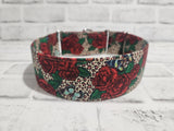 Leopard Print Roses 2" Large Martingale Dog Collar 17"-24"