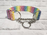 Rainbow Floral Doodle 1.5" Medium Chain Martingale Dog Collar 12"-19"