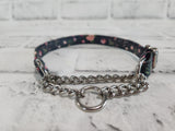 Boho Floral 1/2" X-Small Chain Martingale Collar  9"-11"