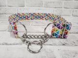 Rainbow Mosiac 1.5" XL Chain Martingale Collar 17"-28"