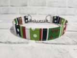 Christmas Stripes and Dots 1" Medium Chain Martingale Collar 12"-19"