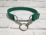 White Stars on Green 1" Large Chain Martingale Collar 17"-24"
