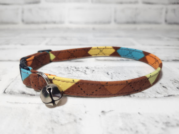 Brown Argyle Cat Collar 3/8