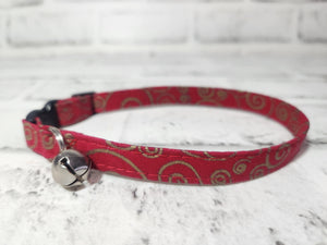 Red with Gold Swirls Cat Collar 3/8"