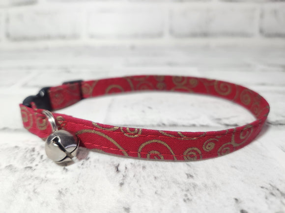 Red with Gold Swirls Cat Collar 3/8