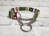 Christmas Stripes and Dots 1" Medium Chain Martingale Collar 12"-19"