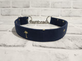 Navy with Gold Palm Trees 1" Medium Chain Martingale Collar 12"-19"