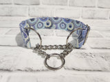 Bursts of Blue 1.5" Medium Chain Martingale Dog Collar 12"-19"