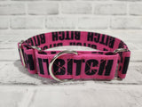 B*tch Pink and Black 1.5" Medium Martingale Collar 12"-19"