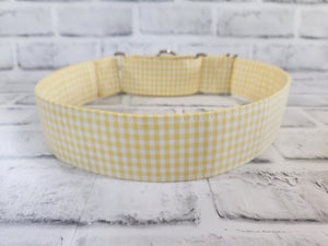 Yellow and White Gingham 2" XL Martingale Dog Collar 17"-28"