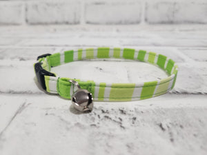Green and White Striped Cat Collar 3/8"