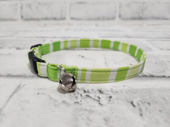 Green and White Striped Cat Collar 3/8