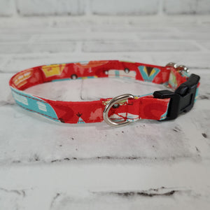 Campers on Red 1/2" X-Small Buckle Collar  7"-11"