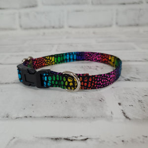 Metalic Rainbow Snakeskin 1/2" X-Small Buckle Collar  7"-11"