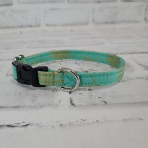 Aqua and Gold 1/2" X-Small Buckle Collar  7"-11"