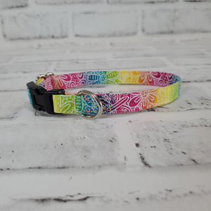 Rainbow Tie Dye and Floral 1/2" X-Small Buckle Collar  7"-11"
