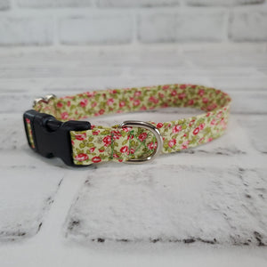 Tiny Floral on Green 5/8" X-Small Buckle Collar  7"-11"