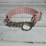 Vintage Soft Pink Stripes  1" Small Chain Martingale Collar 10"-15"