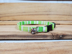 Green and White Striped Cat Collar 3/8"