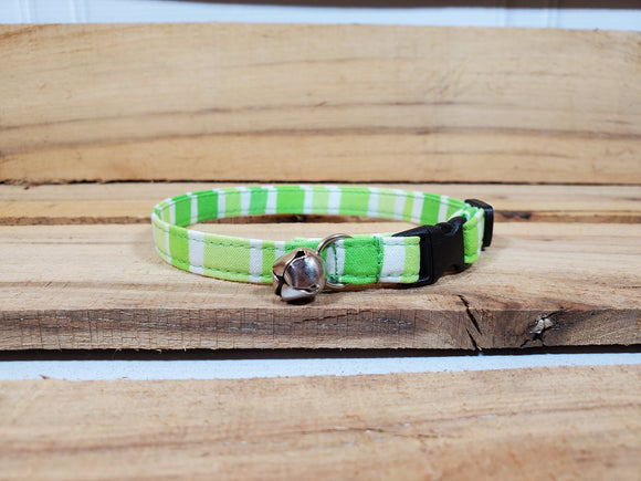 Green and White Striped Cat Collar 3/8