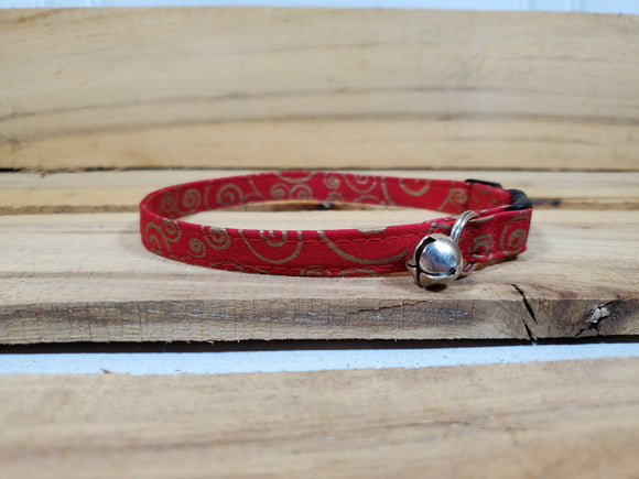 Red with Gold Swirls Cat Collar 3/8