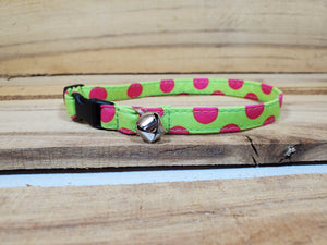 Green and Pink Polka Dot Cat Collar 3/8"