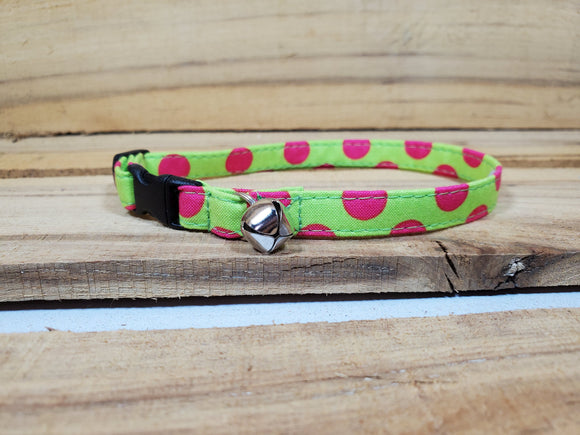Green and Pink Polka Dot Cat Collar 3/8