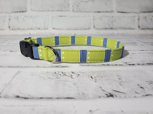 Green and Blue Stripes 5/8" Small Buckle Collar 10"-15"