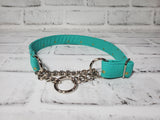 Teal with Gold Stars 3/4" Medium Chain Martingale Collar 12"-19"