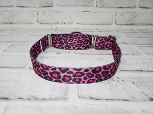 Pink Leopard 1" Medium Polyester Martingale Collar 12"-19"