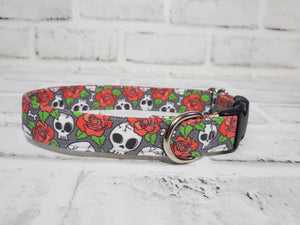 Skulls and Roses 3/4" Small Buckle Collar 10"-15"