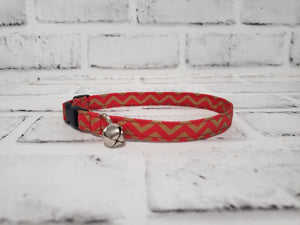 Red and Gold Chevron Cat Collar 3/8"