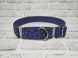 Navy and White Polka Dots 1.5" XL Martingale Collar 17"-28"