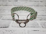 Candy Cane Stripes Green 1.5" Large Chain Martingale Collar 17"-24"