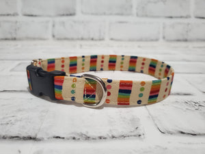 Rainbow Stripes and Polka Dots 3/4" Small Buckle Collar 10"-15"