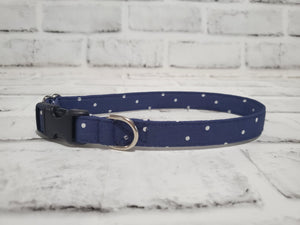 Navy and White Polka Dot 5/8" Small Buckle Collar 10"-15"