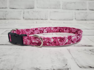 Pink Glitter Roses 5/8" Small Buckle Collar 10"-15"
