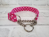 Pink Polka Dot 1" Medium Chain Martingale Dog Collar 12"-19"